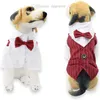 Gentleman Dog Wedding Suit Camicia formale Papillon Tuxedo Abbigliamento per cani Pet Halloween Costume natalizio Cani a righe Vestiti con cravatta per la festa di compleanno Vino rosso S A236