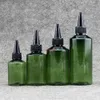 Contenitore per cosmetici vuoto rotondo di colore verde intenso da 50/100/150 / 200ml con tappo superiore a bocca appuntita, flaconi di plastica per lozione liquida fai-da-tebuon pacchetto