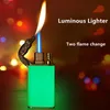 New Torch Luminous Lighter Jet Gas Butane Inflatable Windproof Cigarette Lighters Double Flame Creative Smoking Accessories Gadgets