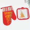 2 stks / set Kerstmicrogolf Anti-Brandhandschoen Keuken Tafel Mat BBQ Oven Bak Xmas Glove Mode Santa Glove Pad Party Supply WVT0375