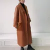 겨울 여성 양모 모피 코트 전단 벨트 재킷 갈색 정품 가죽 자켓 플러스 사이즈 겨울 코트 여성 패션 착용 201028