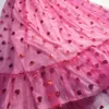 printemps nouvelle arrivée coeur rose robe douce dos nu paillettes femmes robe de soirée Voile maille longue robe femme T200603