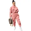 Survêtements pour femmes Femmes Solide Peluche Épais Sweats à capuche Deux pièces Ensemble polaire à capuche à manches longues Sweatshirts Top Crayon Pantalon Casual Survêtement