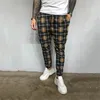 Fashion- Plaid Print Mens Designer Pants Fashion Pockets Mens Skinny Pants Casual Mens Running Pants Males Clothing