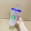 Sirena diosa Starbucks 24 oz / 710ml Tazas de plástico Tazas de plástico Reutilizable Claro Bebida plana plana pilar Forma Tapa Taza Taza