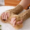 Vijf vingers handschoenen winter vrouwelijk vingerloos zonder pompom faux bont pols wanten brei -patchwork guantes plush kerstcadeau1