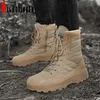 Fashion Military Boots Mens Leather Tactical Desert Army Combat Boots Militares Winter Men Hiking Shoes Working Safty Plus Size 201127