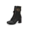 Winter De nieuwe mode Britse stijl Round Head Hog Heel Boots Black White Pink Side Zipper High Heel Dames Laarzen1