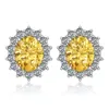 Sarı Citrine Gümüş Saplama Küpe Kadınlar Güzel Mücevher Elmaslar Oval Şekli Boho Düğün Brincos Doğrudan Satış