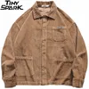 Mens Hip Hop Streetwear Jacket Vintage Retro Corduroy Jacket Coat Autumn Button Loose Bomber Jacket Pockets Cotton Red Blue 201127