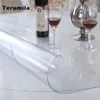 Teramila Transparent 1.5mm Soft Glass Table Cloth Waterproof Oilproof PVC Tablecloth Kitchen Dining Rectangular Table Cover Mat T200707