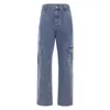 Été Nouvelle tendance Street Style Sac Patchwork Taille haute Jeans Dames Streetwear Straight Cotton Salopette 210419