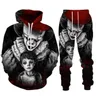 Mode Horror Film Clown 3D All Over Print Trainingsanzüge Männer/frauen Halloween Hoodie + Jogger Hosen Anzug