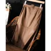 HarleyFashion Winter Women Luxury Pu Leather Skirt High Street Green Khaki Black Sheap Leather Leather Touch Touch مستقيم LJ308R