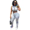 Summer Faith Outfits Women Tracksuits Two Piece Set Sleeveless Crop Top Stacked Pants Matching Set Casual sportswear pullover vest stack leggings 6910