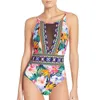 Seksi Örgü Tek Parça Mayo Yüksek Kesim Mayo Kadınlar Çiçek Mayo Patchwork Monokini Trikini Maillot de Bain Femme XS T200708