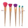 Zestawy pędzli do makijażu kosmetyki 5 jasny kolor Rose Gold Spiral Shank Unicorn Makeup Tools8617683