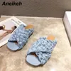Aneikeh Cross Leather Flats Caviglia avvolta Open Toe Scarpe da donna Soft Slingback Designer popolare Estate di alta qualità New Mules C0129