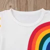 Lioraitiin 1-6 años niño nueva moda bebé niña verano camiseta manga corta Arco Iris impreso borla Patchwork algodón Tops G1224