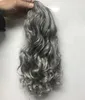 DIVA long Grey wavy human hair pony tail hairpiece drawstring gray women ponytail hair extension salt and pepper natural highlights 120g