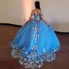 Av axelblå quinceanera klänning Royal Blue Pageant Sweet 16 Party Gowns Vestidos de 15 años Quinceañera 2021