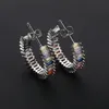 Luxury Design Women Gift Gold Plated Brass Huggie Earrings Micro Pave Multi Color Zircon Silver Post Stud Earring