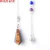 WOJIAER 7 Chakras Natural Labradoirte Pendant Stone Healing Point Hexagon Gems Pendulum Bead Dowsing Pendants Chain BO949