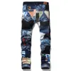 Automne Hiver Hommes Patchwork Ripped Brodé Stretch Jeans Trous à la mode Pantalon en denim droit 201223