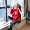 크리스마스 스웨터 여성 2020 가을과 겨울의 새로운 한국 버전의 느슨한 야생 학생 귀여운 레트로 레드 풀오버 스웨터 LJ201113