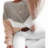 女性のセータープラスサイズの緩いニットセーター女性ジャンパー長袖の女性プルオーバーカジュアルな冬のカラーブロックストライプ