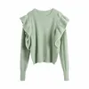 Fall za zielony swetr Sweter damskie ubrania pullover przycięta kobieta swetry vintage długie rękawowe ramię na ramię top 201233