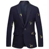 Terno masculino abelha bordado blazer fino ajuste casamento baile de formatura blazers tweed lã para homens elegante terno jaqueta ternos para homens negócios