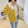 봄 가을 코듀로이 기본 램 스위스 여성 폭격기 짧은 outwear 여성 따뜻한 모피 데님 자켓 여성 코트 201106