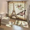 Eiffel Paris Paysage Imprimer Salle de bain Rideau de douche Set imperméable anti-dérapant Piédestal Tapis Couvercle Couverture de toilette Tapis de bain Set T200711