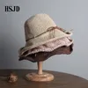 Kvinnlig handgjorda virkning Stor bred grimfällbar halmhattar för kvinnor sommar anti-uv sun hatt strand havskvinnor hattar nya y200602