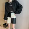 작업 드레스 외계인 키티 캐주얼 Preppy 스타일 여성 정장 느슨한 세련된 코튼 스웨터 2021 섹시한 OL 높은 허리 격자 무늬 바디 콘 미니 스커트