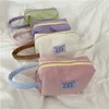 Korean Ins Contrast Color Corduroy Cosmetic Bag with Wrist Band Female Change Clutch Bag Pillow Bag Student Pencil Case