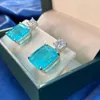 PANSYSEN Pure 925 Sterling Silver Big Gemstone Paraiba Tourmaline Simulated Moissanite Earring Party Stud Earrings Drop 255S