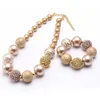 Gouden Parel Strass Kralen Ketting Armbanden Kinderen / Meisjes / Kind Chunky Bubblegum Sieraden Set Mode Verjaardagscadeau