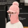 비니 / 두개골 모자 Balaclava 여성 모자 데이지 꽃 자수 겨울 여성을위한 니트 따뜻한 Skullies 비니 모자 여성 목을 따뜻한 모자