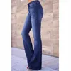 Femmes Vintage taille haute évasée cloche bas jeans tendance pantalon en denim bleu foncé taille haute slim fit stretch pantalon en denim évasé 201109