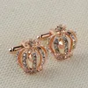 Crystal Gold Crown Cuff Links Mens Diamond CuffLinks Formal Business Shirt Suit Fashion Jewelry Will and Sandy 용 버튼