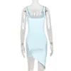 ALLNeon Y2K Fashion Sexy Backless Hollow Out Bodycon Mini Dress 2000s Aesthetics Deep V Mesh Trim Cami Dress Irregular Clubwear Y220304