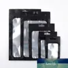 Различные размеры, многоразовая майларовая упаковка из алюминиевой фольги, матовая черная сумка с передним окном и застежкой-молнией с отверстием для подвешивания