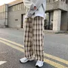 Houzhou-Pantalones a cuadros para hombre ropa de calle coreana pierna ancha transplable harajuku verano 0214