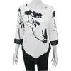 봄 5XL 대형 여성 T 셔츠 캐주얼 불규칙한 O 넥 레이스 스플 라이스 플로랄 인쇄 Tee Womens Tops Plus 4XL