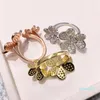 Mode Copper Plated Glossy Clover Open Double Flower Ring Women Rose Guld Rostfritt stålringar för festsmycken för kvinnor286d