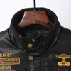 The Men's Leather Jacket Classic Embroidery Pu Casual Stand-up Collar Air Force Pilot Pocket Brown Leather Jacket 220125