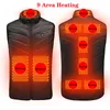 New 9 Places Heated Vest Men Women Usb Heated Jacket Heating Vest Thermal Clothing Hunting Winter Heating Jacket BlackS-6XL