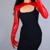 Five Fingers Gloves 2021 LATEX BOLERO Shine Leather Faux Patent Red Top Cropped Shrug Women Long WPU2271